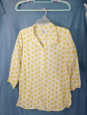 Chico's 2 Linen White Tunic with Yellow Polka Dots